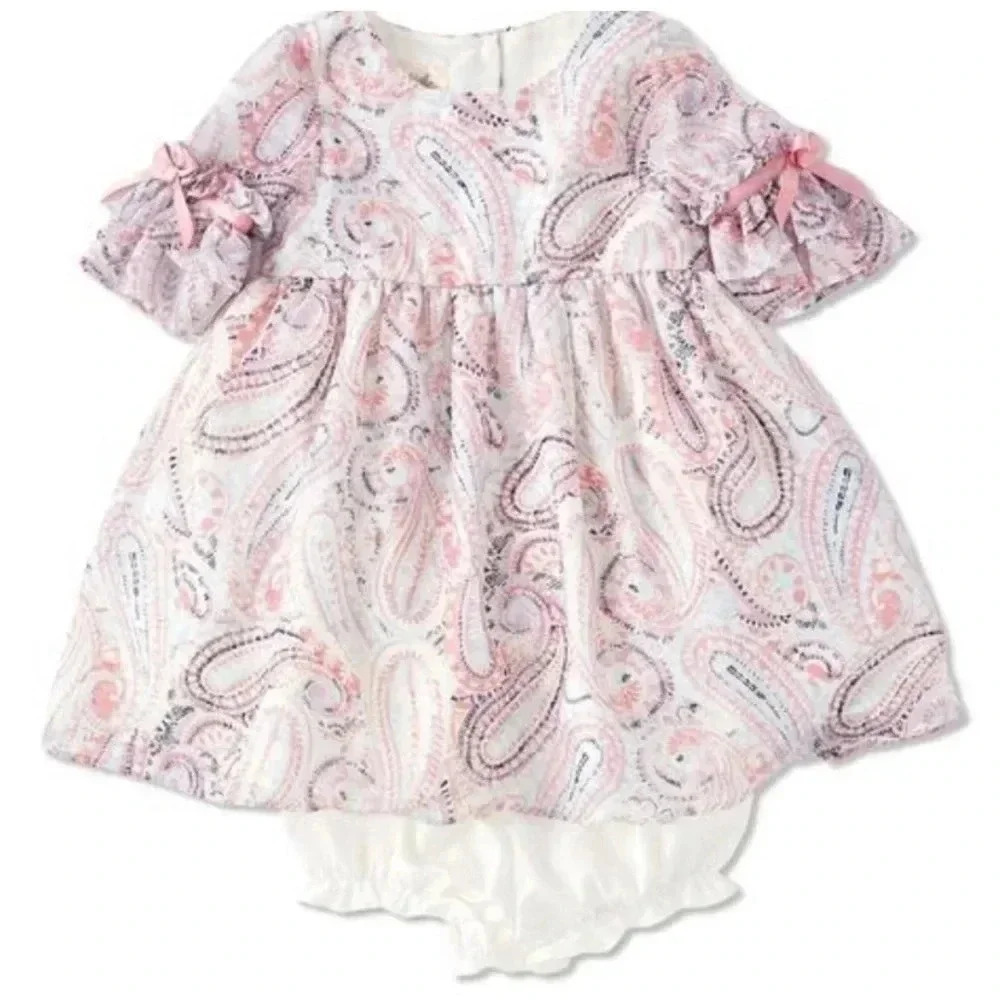 Laura Ashley London Baby Girl Dress Sz 18 Months Pink Paisley Diaper Cover NWT